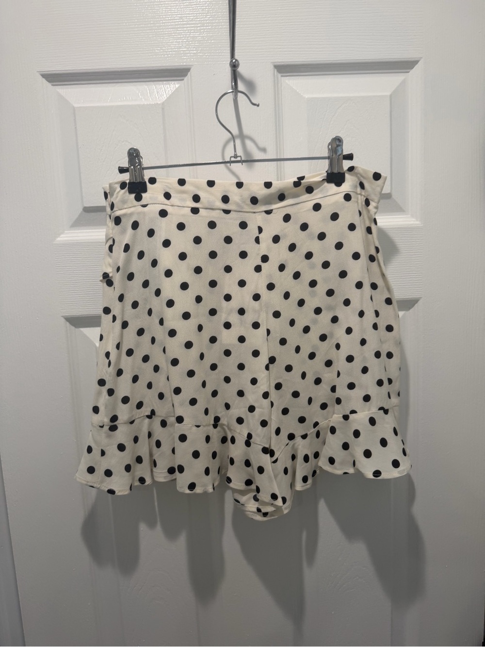 Zara Cream Mini Skirt with Black Polka Dots and Ruffle Hem